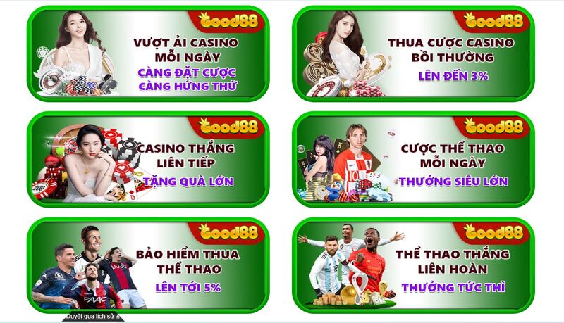 Các sảnh game tại nhà cái Good88 luôn có nhiều ưu đãi khi cá cược