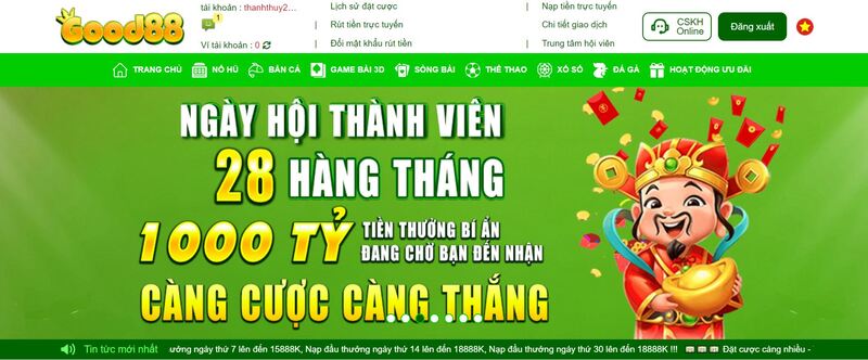 Nhà cái Good88 cung cấp đa dạng các phương thức nạp tiền uy tín